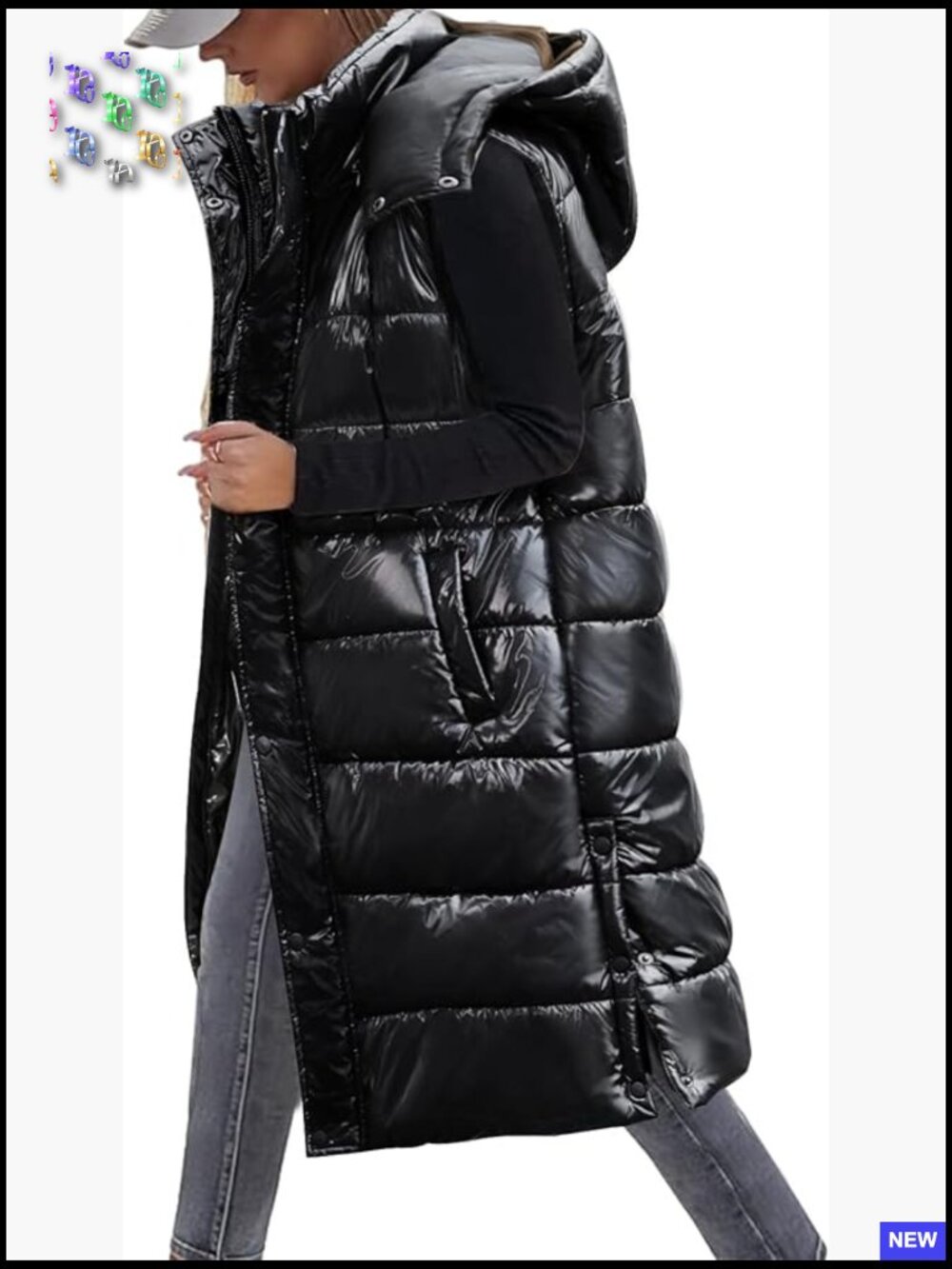 Long Puffer Vest Sleeveless Jacket Quilted Casual Zip Up Hooded Gilet